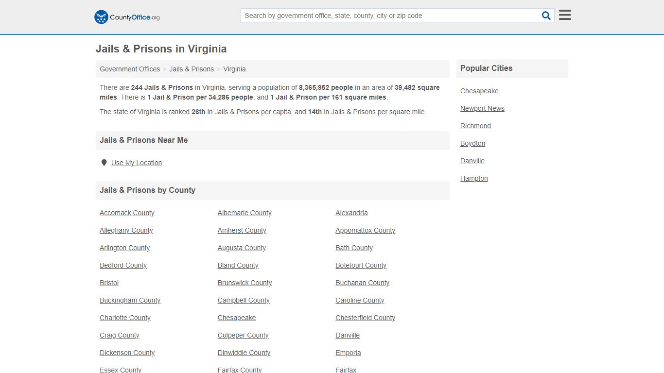 Jails & Prisons - Virginia (Inmate Rosters & Records) - County Office